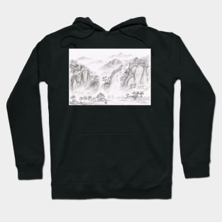 Waterfalls over the mountains pencil sketch Hoodie